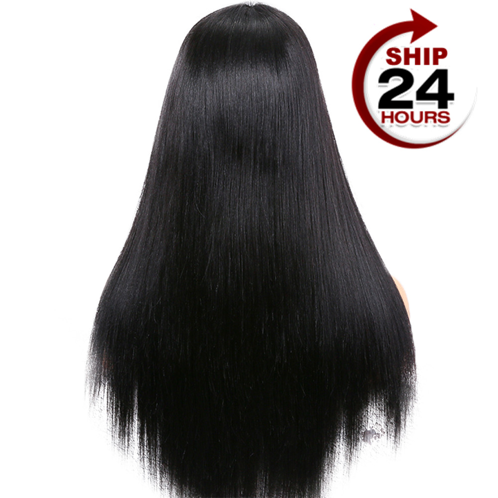 Ships within 24 hours Factory Price 150% density brazilian remy human hair yaki straight middle part lace wig