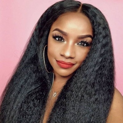 Wholesale 150% Density Kinky Straight Cuticle Aligned Pre Plucked Brazilian Virgin Human Hair Full Lace Wigs with Baby Hair